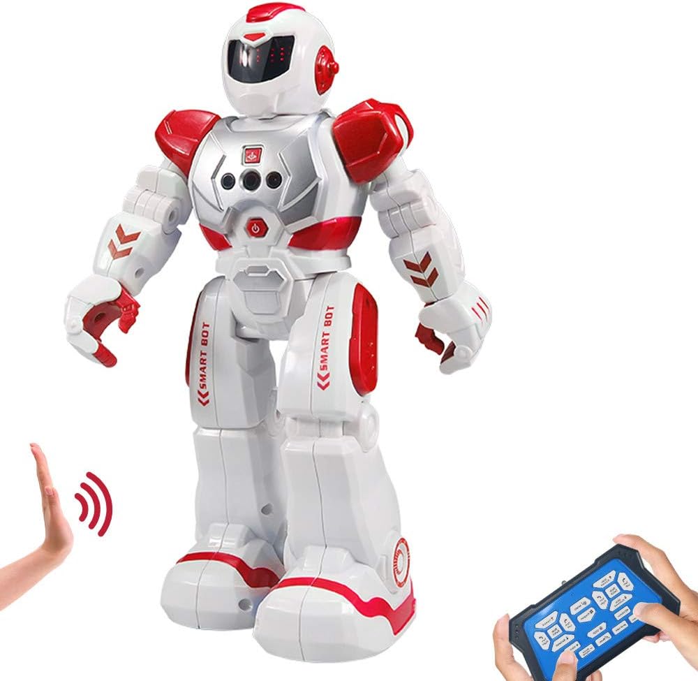 Suliper Remote Control Robots for Kids,Intellectual Gesture Sensor Programmable RC Robot Toys with Infrared Controller,Early Education,Speak,Dance,Sing,Walk,Robot Kits for Boys and Girls(Red/White)