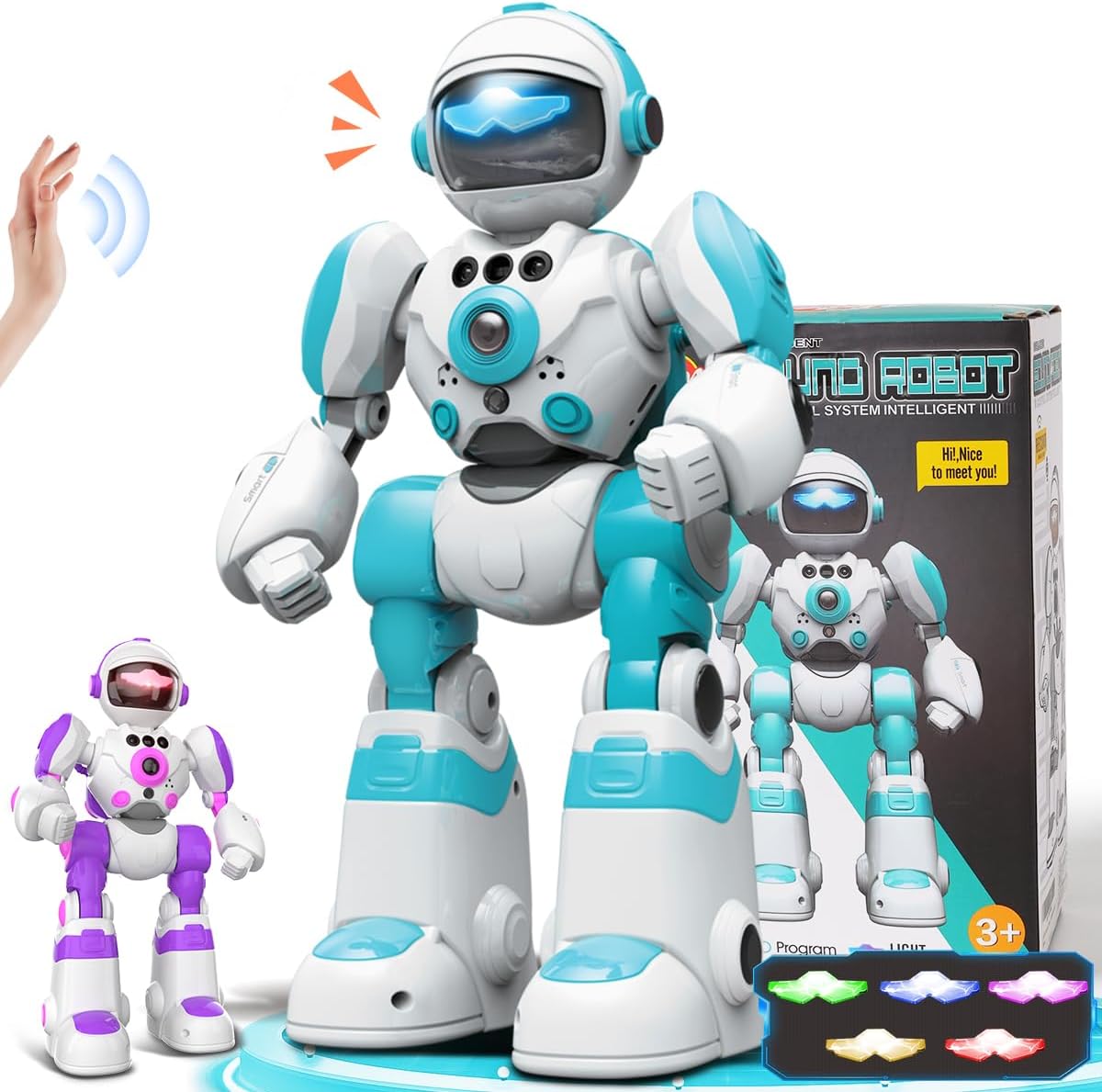 VATOS 2PCS Robot Toys for Kids, Remote Control Robot with Record Voice & Gesture Sensing Control, Rechargeable Programmable Music Dancing Functions Cool Birthday Gift for Boys Age 3 4 5 6 Years Old