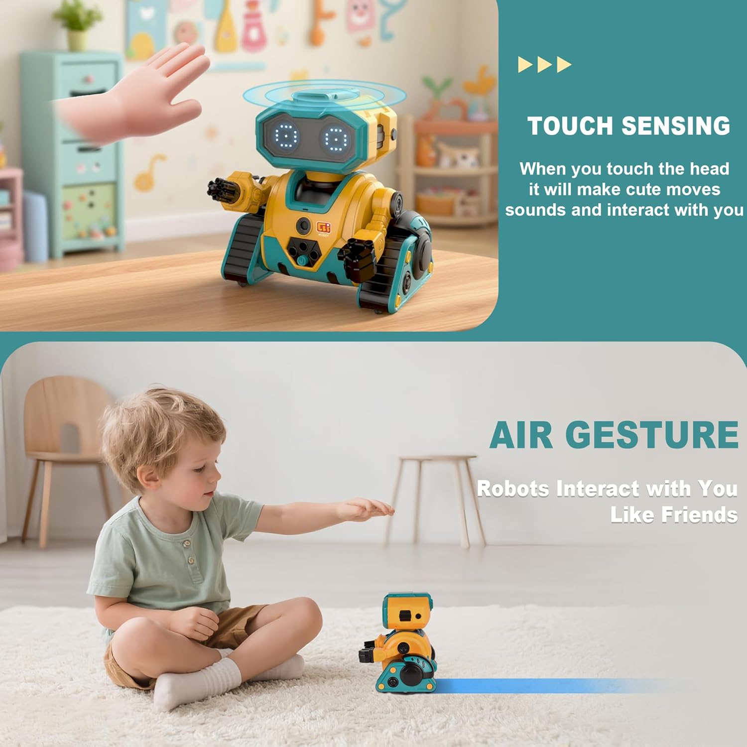 BYTEWAR Robot Toys for Kids, Rechargeable RC Robots with GestureSensing,Auto-Demonstration, Robot Toy for Kids 3-5(Yellow) - Image 3