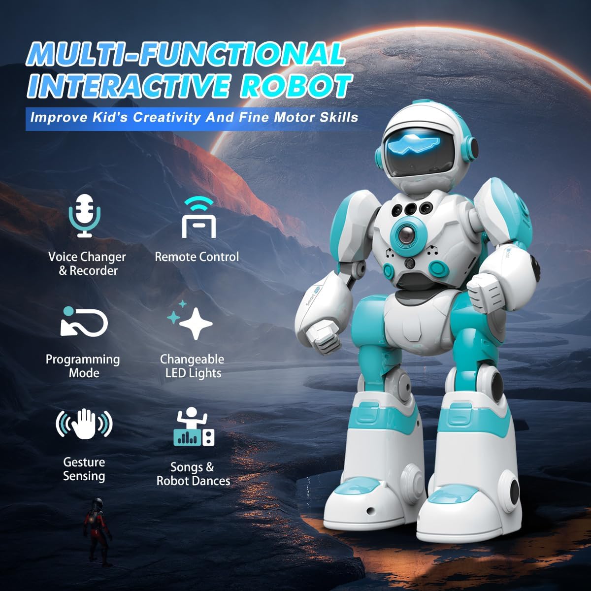 VATOS 2PCS Robot Toys for Kids, Remote Control Robot with Record Voice & Gesture Sensing Control, Rechargeable Programmable Music Dancing Functions Cool Birthday Gift for Boys Age 3 4 5 6 Years Old - Image 3