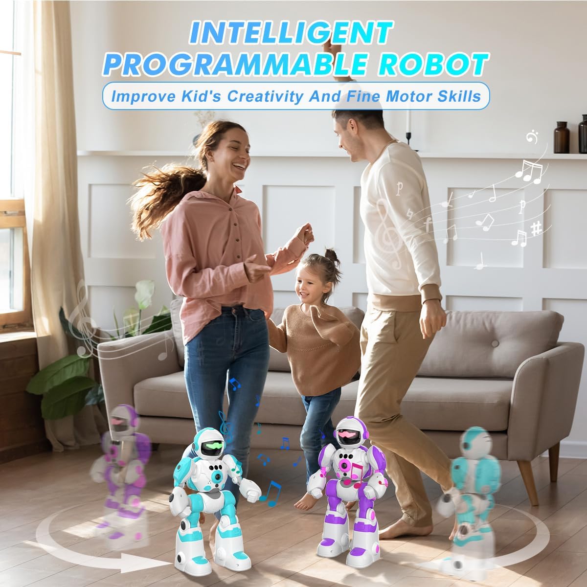 VATOS 2PCS Robot Toys for Kids, Remote Control Robot with Record Voice & Gesture Sensing Control, Rechargeable Programmable Music Dancing Functions Cool Birthday Gift for Boys Age 3 4 5 6 Years Old - Image 2