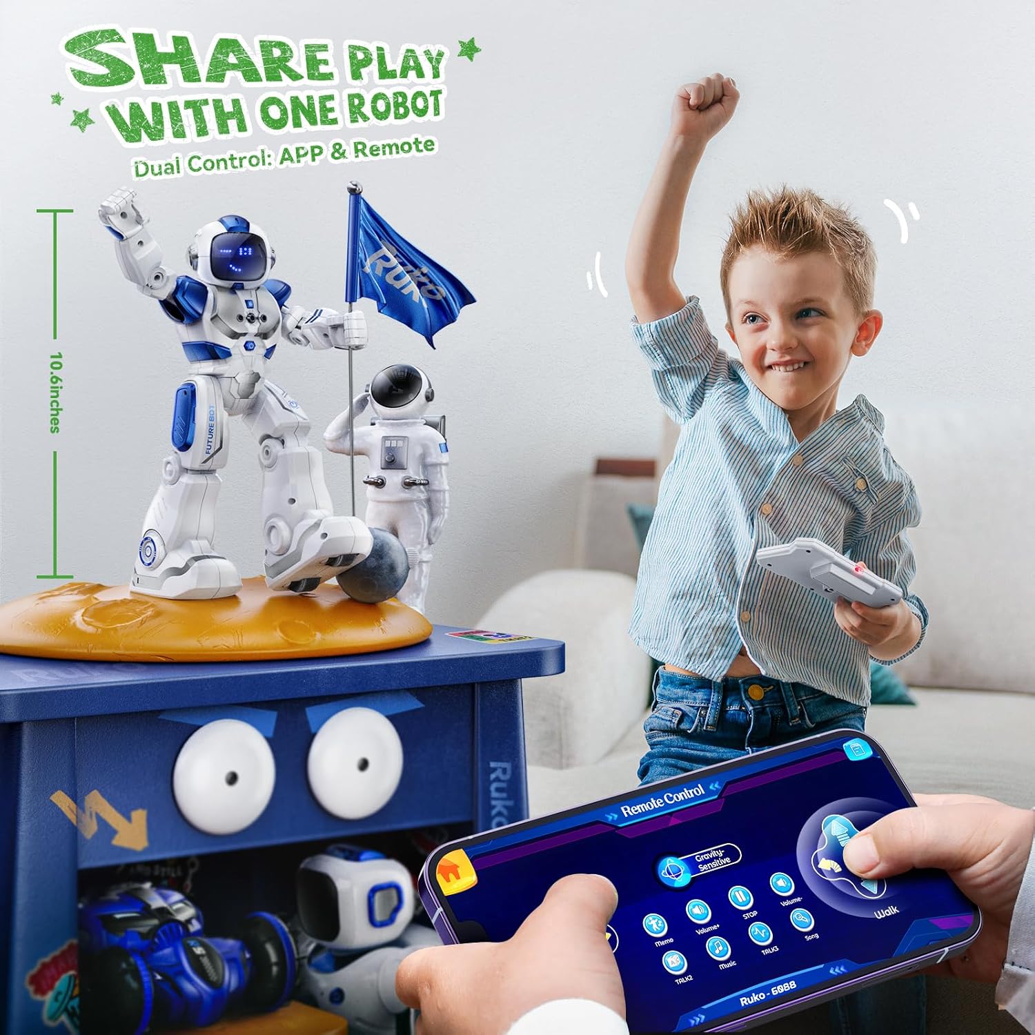 Ruko 6088 Programmable Robot with Gesture, Remote & APP Control, Rechargeable Robots Toys for Boys and Girls, Interactive LED Faces, Q&A Games, Gift for Kids 3–6, Blue - Image 8