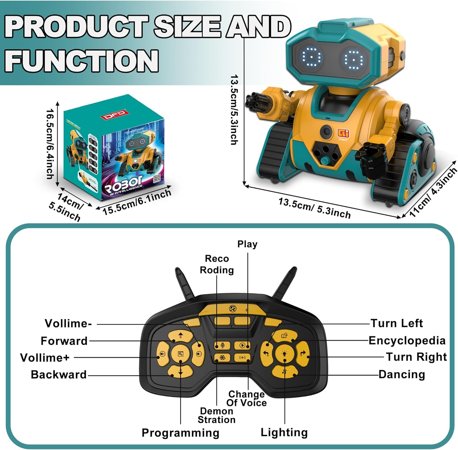 BYTEWAR Robot Toys for Kids, Rechargeable RC Robots with GestureSensing,Auto-Demonstration, Robot Toy for Kids 3-5(Yellow) - Image 4