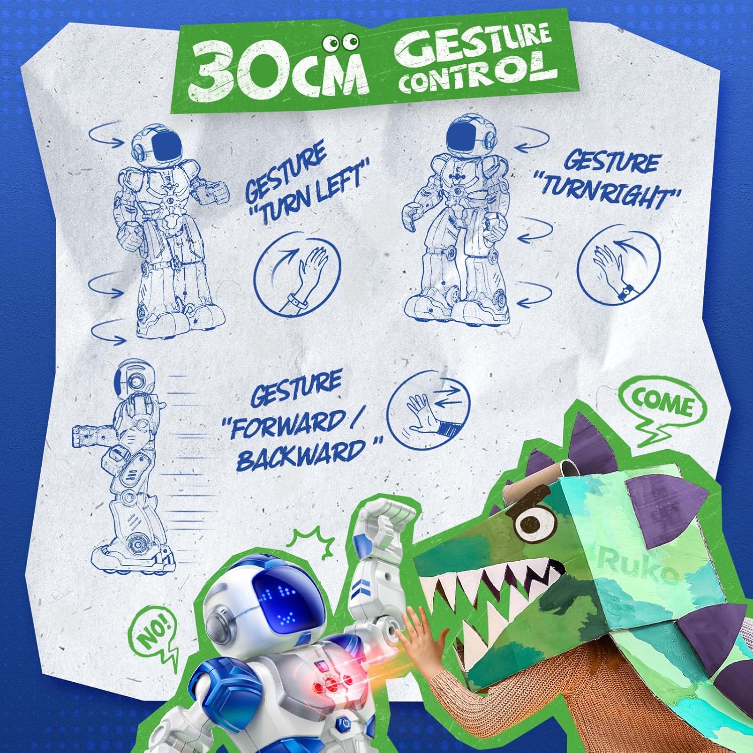 Ruko 6088 Programmable Robot with Gesture, Remote & APP Control, Rechargeable Robots Toys for Boys and Girls, Interactive LED Faces, Q&A Games, Gift for Kids 3–6, Blue - Image 3