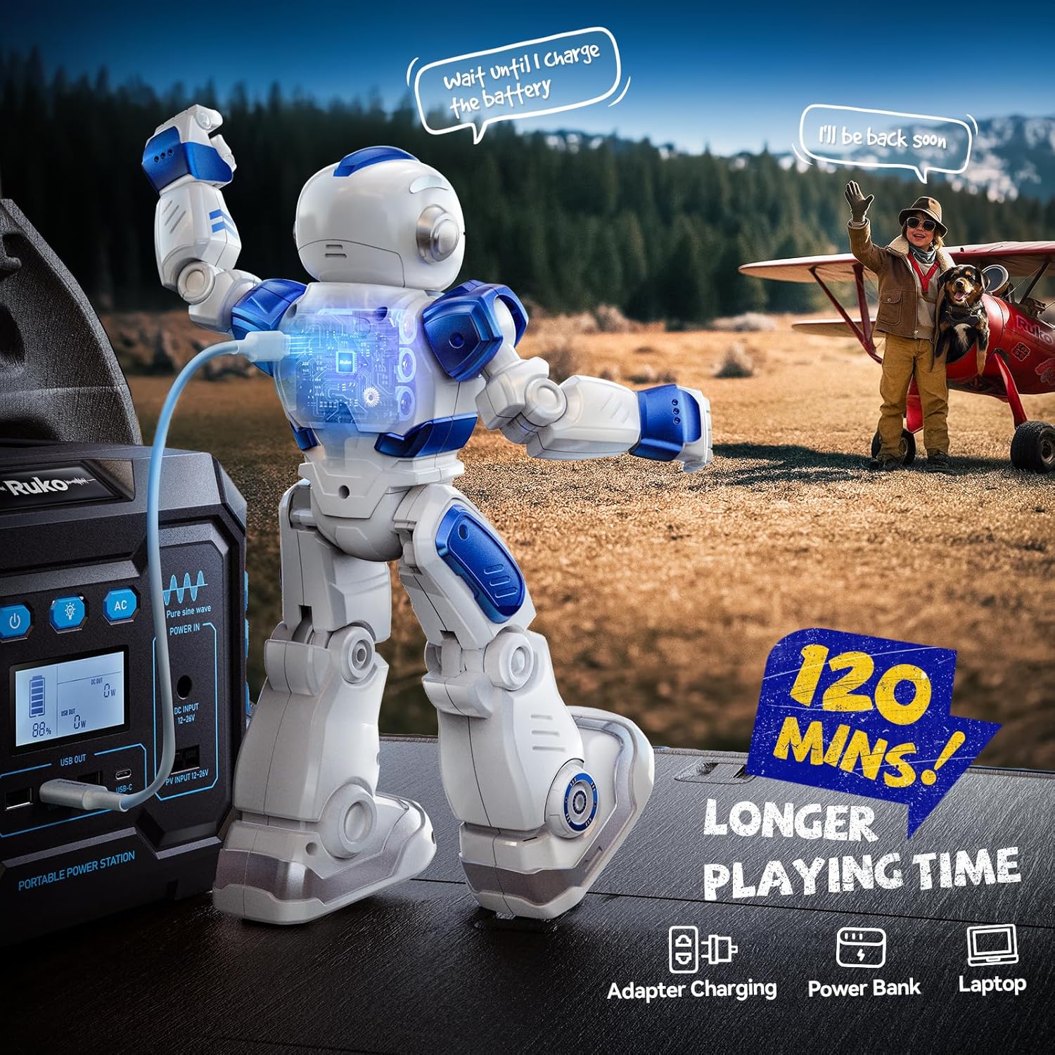 Ruko 6088 Programmable Robot with Gesture, Remote & APP Control, Rechargeable Robots Toys for Boys and Girls, Interactive LED Faces, Q&A Games, Gift for Kids 3–6, Blue - Image 7